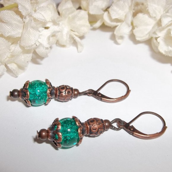 Teal Green Boho Earring Set Handmade Jewelry 5216 - Picture 4 of 8